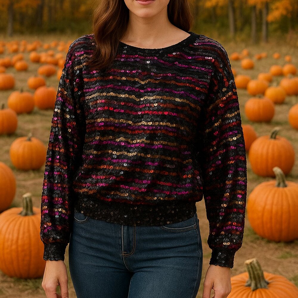 Retro Ann Green Vintage Sequin Top Blouse